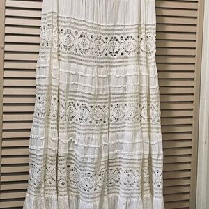 White Pleated Tiered Maxi Skirt